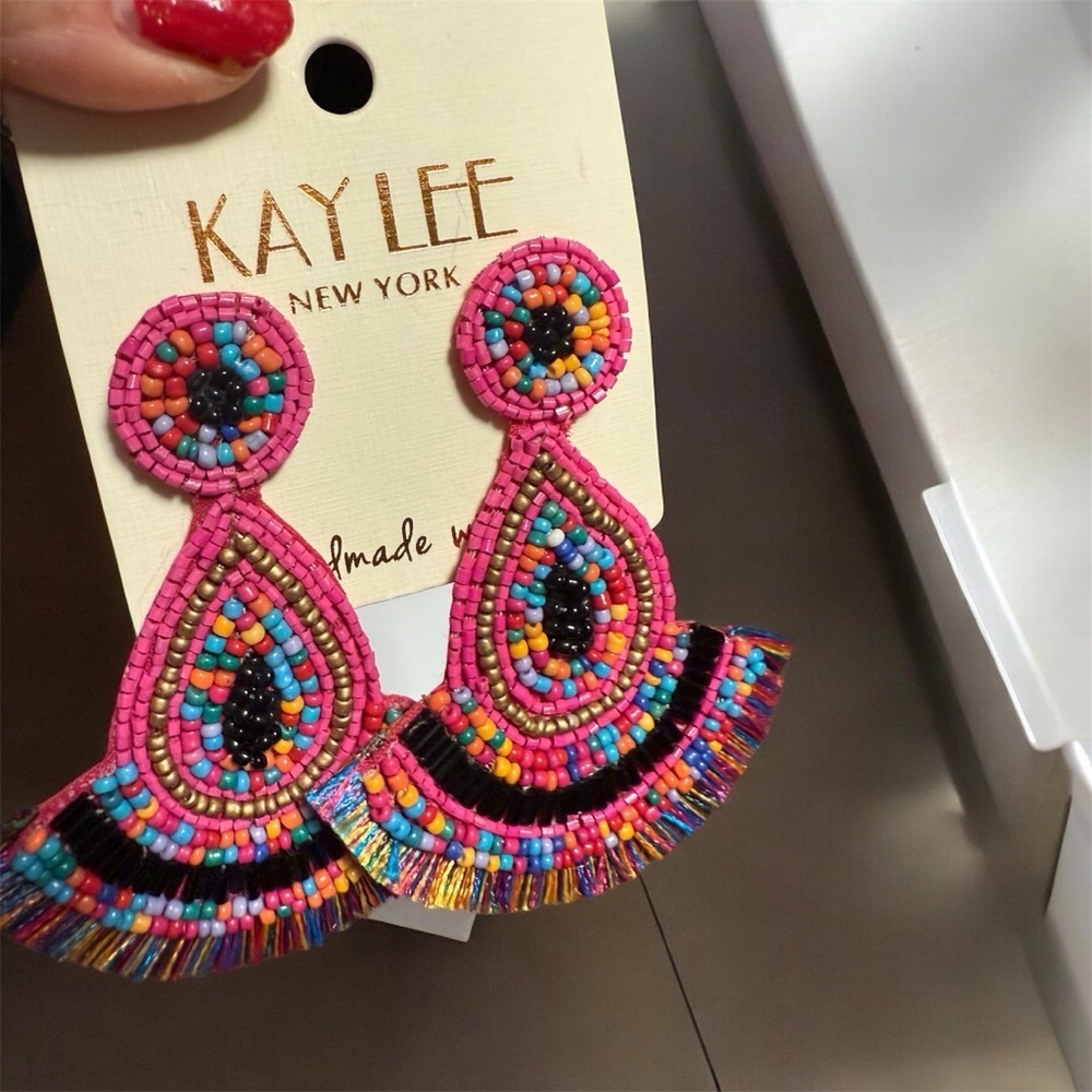 Kay Lee Pink Beaded Statement Earrings